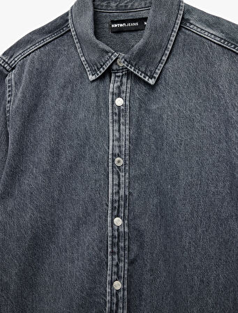 Pamuklu Regular Fit Uzun Kollu Klasik Yaka Jean Gömlek Ceket