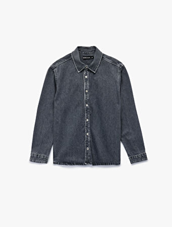 Pamuklu Regular Fit Uzun Kollu Klasik Yaka Jean Gömlek Ceket