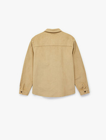 Pamuklu Uzun Kollu Cepli Düğmeli Kadife Gömlek