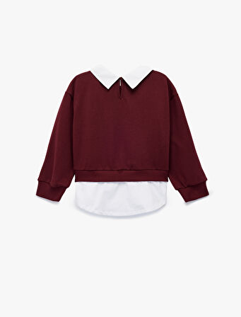 Gömlek Yaka Detaylı Uzun Kollu Okul Sweatshirt