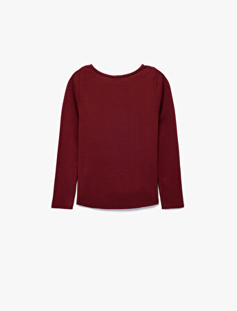 Büzgülü Kayık Yaka Uzun Kollu Pamuklu Tişört