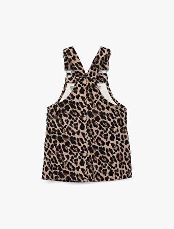 Leopar Desenli Cepli Kare Yaka Pamuklu Denim Jile Elbise