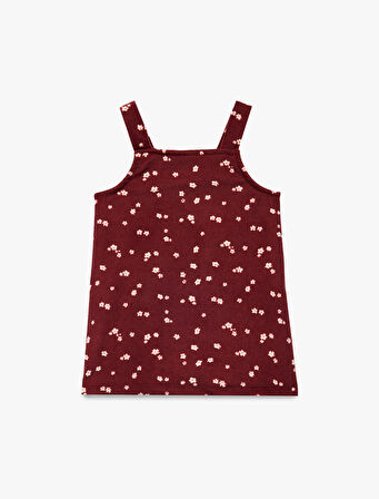 Kare Yaka Askılı Cep Detaylı Düğmeli A Kesim Çiçekli Elbise