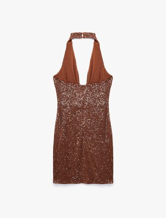Pullu Payetli Slim Fit Degaje Yaka Kolsuz Mini Abiye Elbise
