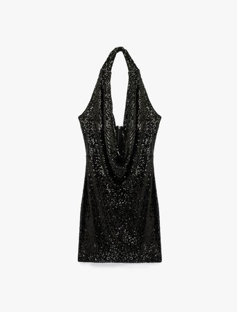 Pullu Payetli Slim Fit Degaje Yaka Kolsuz Mini Abiye Elbise