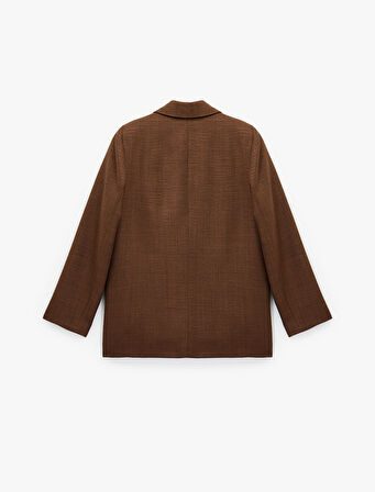 3/4 Kollu Düğmeli Cep Detaylı Kruvaze Yaka Blazer Ceket