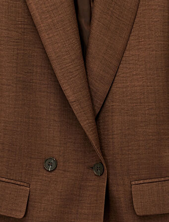 3/4 Kollu Düğmeli Cep Detaylı Kruvaze Yaka Blazer Ceket