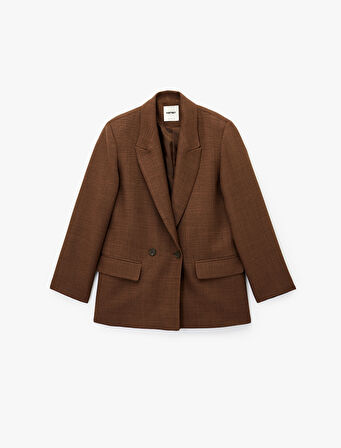 3/4 Kollu Düğmeli Cep Detaylı Kruvaze Yaka Blazer Ceket