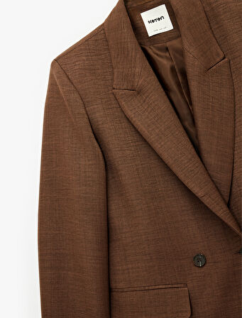 3/4 Kollu Düğmeli Cep Detaylı Kruvaze Yaka Blazer Ceket