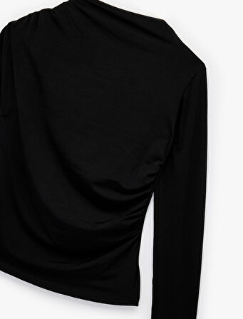 Drape Detaylı Dar Kesim Uzun Kollu Tişört