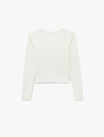 Pamuklu Slim Fit Uzun Kollu Bisiklet Yaka Yıldız İşlemeli Tişört