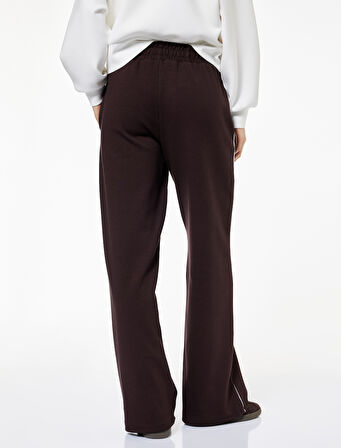 Pamuklu Şardonlu Biyeli Baskılı Beli Lastikli Geniş Paça Eşofman Altı