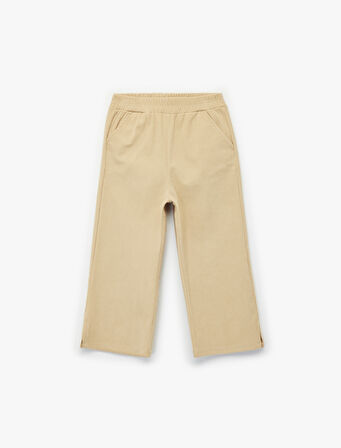 Çift Cepli Beli Lastikli Geniş Paça Kadife Eşofman Altı