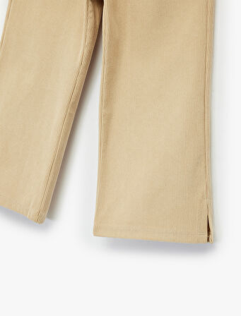 Çift Cepli Beli Lastikli Geniş Paça Kadife Eşofman Altı