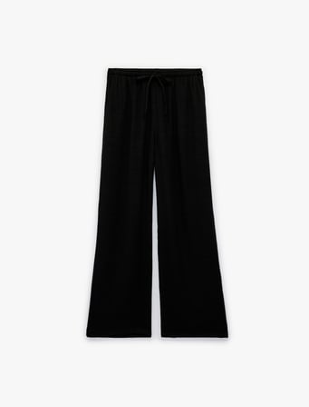 Beli Bağcıklı Cep Detaylı Düz Paça Viskon Karışımlı Pantolon