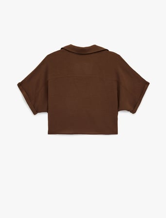 Aerobin Kumaş Rahat Kalıp Kısa Kollu Bağlama Detaylı Cepli Yazlık Gömlek