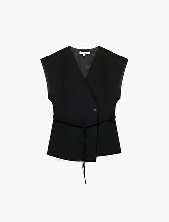 V Yaka Bağlama Detaylı Kruvaze Yelek