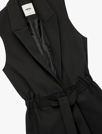 Kruvaze Yaka Kolsuz Kemerli Blazer Yelek