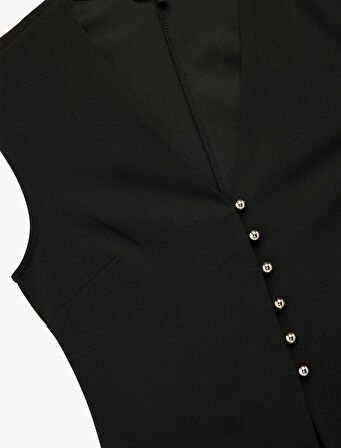 Krep Scuba Kumaş Slim Fit Peplum Kesim Düğmeli V Yaka Yelek