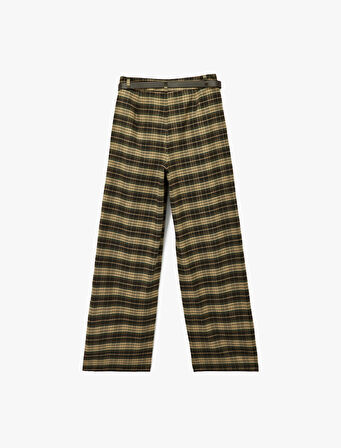 Kemer Detaylı Cepli Geniş Paça Ekose Pantolon