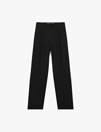 Pile Detaylı Cepli Düz Paça Kumaş Pantolon