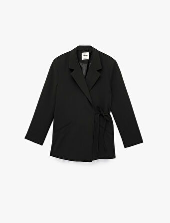 Kruvaze Yaka Uzun Kollu Bağlama Detaylı Blazer Ceket