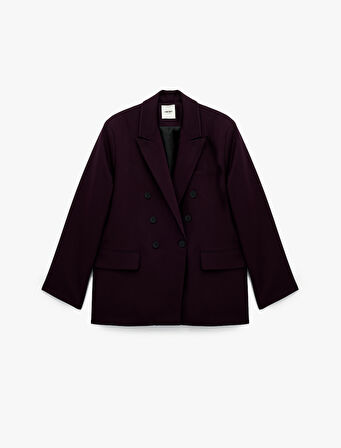 Düğmeli Cep Detaylı Uzun Kollu Kruvaze Yaka Blazer Ceket