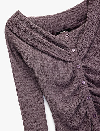 Bürümcük Kumaş Slim Fit Uzun Kollu Düğmeli Kayık Yaka Tişört