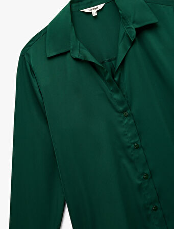 Regular Fit Uzun Kollu Düğmeli Saten Gömlek