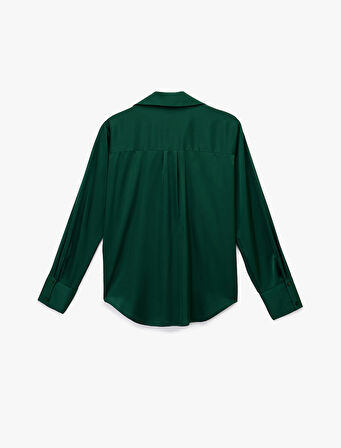 Regular Fit Uzun Kollu Düğmeli Saten Gömlek