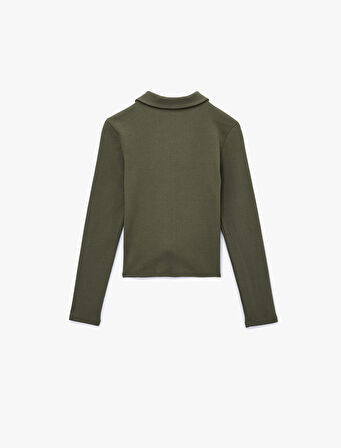 Fermuarlı Slim Fit Gömlek Yaka Kaşkorse Uzun Kollu Tişört