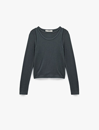 Slim Fit Atlet Görünümlü Bisiklet Yaka Uzun Kollu Tişört