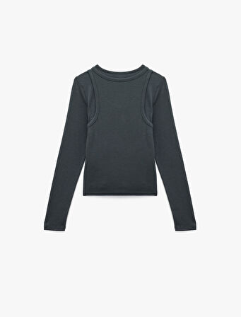 Slim Fit Atlet Görünümlü Bisiklet Yaka Uzun Kollu Tişört