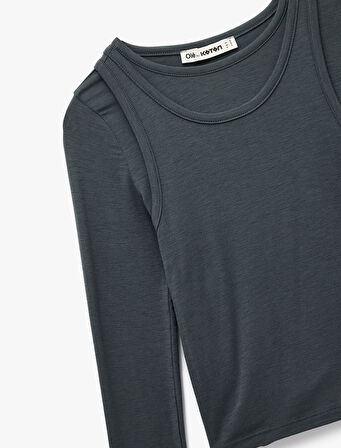 Slim Fit Atlet Görünümlü Bisiklet Yaka Uzun Kollu Tişört