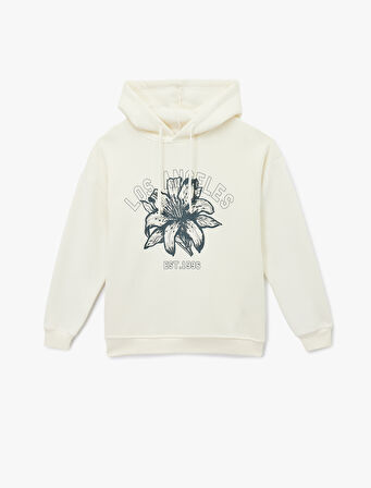 Uzun Kollu Kapüşonlu Kolej Temalı Baskılı Oversize Sweatshirt