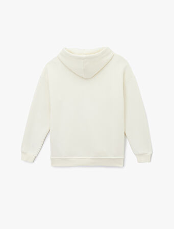 Uzun Kollu Kapüşonlu Kolej Temalı Baskılı Oversize Sweatshirt