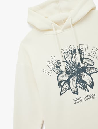 Uzun Kollu Kapüşonlu Kolej Temalı Baskılı Oversize Sweatshirt