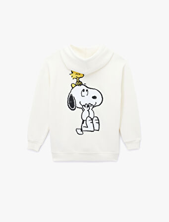 Snoopy Lisanslı Kapüşonlu Uzun Kollu Arkası Baskılı Oversize Sweatshirt