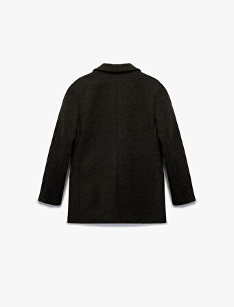 Viskon Karışımlı Geniş Yaka Cep Detaylı Düğmeli Uzun Kollu Ceket