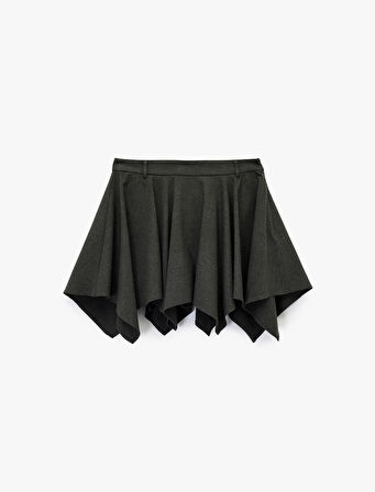 Viskon Karışımlı Volanlı Asimetrik Kesim Mini Etek