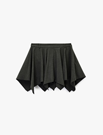 Viskon Karışımlı Volanlı Asimetrik Kesim Mini Etek