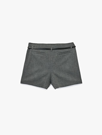 Viskon Karışımlı Kemer Detaylı Pileli Mini Şort Etek