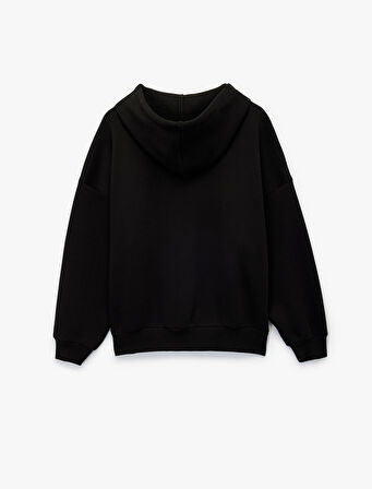 Kapüşonlu Uzun Kollu Baskılı Oversize Fermuarlı Hırka