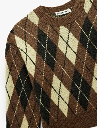 Jakarlı Desenli Uzun Kollu Bisiklet Yaka Triko Kazak