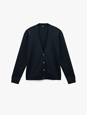 Regular Fit Uzun Kollu V Yaka Pamuklu Düğmeli Hırka