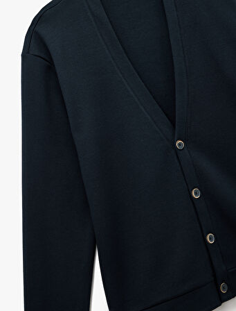 Regular Fit Uzun Kollu V Yaka Pamuklu Düğmeli Hırka