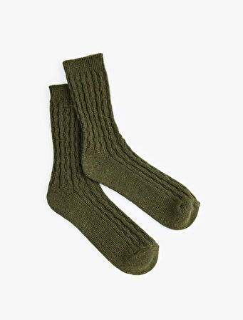 Koyun Yünü Karışımlı Dokulu Kalın Soket Çorap
