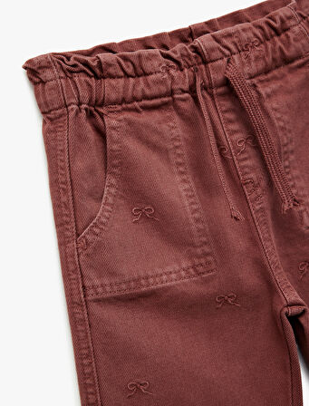 Pamuklu Loose Fit Beli Bağcıklı Cepli Denim Pantolon
