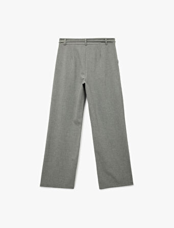 Bağlama Detaylı Cepli Geniş Paça Kumaş Pantolon