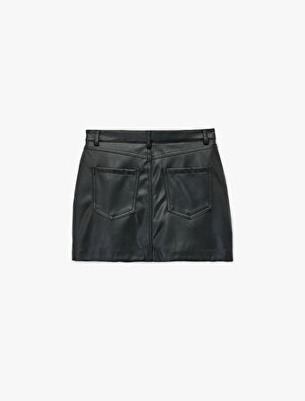 Suni Deri Slim Fit Cep Detaylı Mini Şort Etek